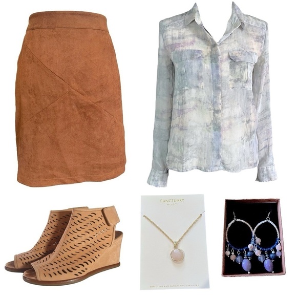 Silence + Noise Semi Sheer Muted Watercolor Button Down Blouse sz S - Picture 13 of 15